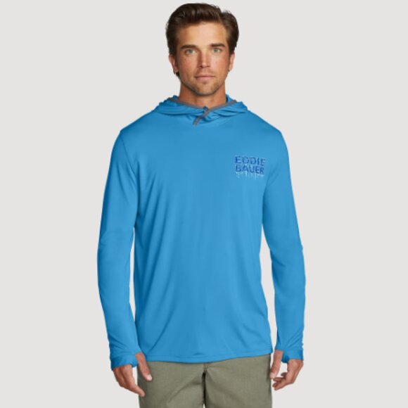 Eddie Bauer Men's Medium Solarfoil® UPF Hoodie Water Bound Island Blue NWT - Picture 1 of 4